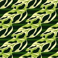 monstera laisse un motif de doodle sans couture. impression tropique simple dans la palette verte. toile de fond botanique exotique. vecteur