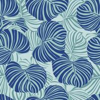 motif floral de doodle sans couture avec des éléments de feuilles tropicales abstraites. imprimé feuillage bleu monstera. vecteur