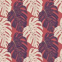 motif de nature sans couture de dessin animé avec un simple ornement de monstera clair et violet. fond rose. vecteur