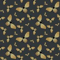 papillons dorés et noirs sur fond sombre avec un motif sans couture. illustration vectorielle pour la conception de tissus, textiles, vêtements, kimonos, chemises pour hommes, emballages, papiers peints. vecteur