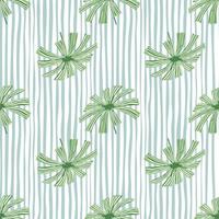 motif de feuillage harmonieux d'éléments licuala de palmier vert tropique. fond rayé bleu et blanc. vecteur
