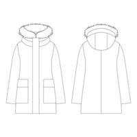 modèle femmes vers le bas court manteau de fourrure illustration vectorielle conception plate contour vêtements collection vêtements d'extérieur vecteur