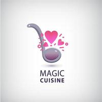 cuisine magique de vecteur, logo de cuisinier d'amour. vecteur