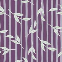 motif décoratif harmonieux avec des formes de brindilles nordiques aléatoires dessinées à la main. fond rayé violet. vecteur