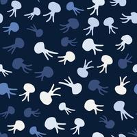 motif marin sombre et harmonieux avec des silhouettes de pieuvres sous-marines. fond bleu marine. imprimé océanique stylisé. vecteur