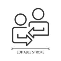 icône linéaire parfaite de pixel de rétroaction mutuelle. partager des opinions avec un collègue sur un projet d'entreprise. illustration de la ligne mince. symbole de contour. dessin de contour vectoriel. trait modifiable. police arial utilisée vecteur