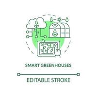icône de concept vert de serres intelligentes. surveillance de la santé des plantes idée abstraite illustration de la ligne mince. dessin de contour isolé. trait modifiable. roboto-medium, myriade de polices pro-gras utilisées vecteur