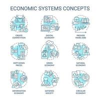 ensemble d'icônes de concept turquoise de systèmes économiques. idée de fabrication et de distribution illustrations couleur en ligne mince. symboles isolés. trait modifiable. roboto-medium, myriade de polices pro-gras utilisées vecteur