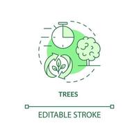 icône de concept vert arbres. illustration de la ligne mince de l'idée abstraite des résidus de bois. résidus agricoles. dessin de contour isolé. trait modifiable. roboto-medium, une myriade de polices pro-gras utilisées vecteur