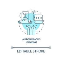 icône de concept turquoise de tonte autonome. illustration de la ligne mince de l'idée abstraite de l'entretien de la pelouse. dessin de contour isolé. trait modifiable. roboto-medium, une myriade de polices pro-gras utilisées vecteur