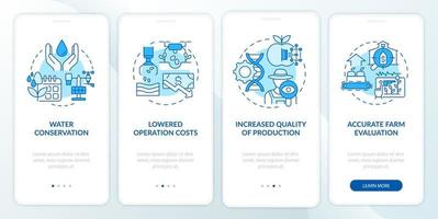 avantages de l'agriculture intelligente écran d'application mobile d'intégration bleu. pages d'instructions graphiques en 4 étapes avec des concepts linéaires. ui, ux, modèle d'interface graphique. myriade de polices pro-gras régulières utilisées vecteur