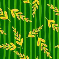 motif botanique harmonieux et lumineux avec ornement de branches jaunes aléatoires. fond rayé vert. vecteur