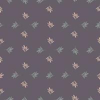 motif géométrique sans couture avec impression de silhouettes de branches de feuilles florales simples. fond violet. petit ornement. vecteur