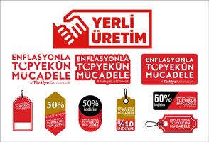 Yerli Uretim. Enflasyonla topyekün mücadele .Translation: Production intérieure de la Turquie. Logo vectoriel - Vektör