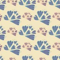 motif floral stylisé sans couture avec des silhouettes de contour de fleur. formes botaniques violettes avec contour rose et bleu sur fond clair. vecteur