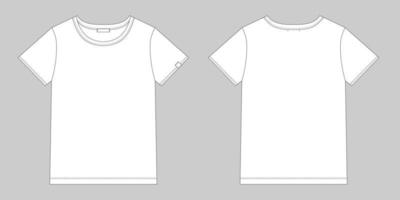 croquis technique t-shirt unisexe. modèle de conception de t-shirt. avant et arrière vecteur