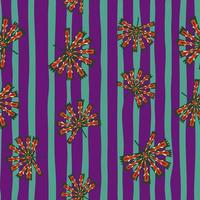motif harmonieux avec imprimé palmier licuala folklorique aléatoire dans un style géométrique. fond rayé violet. vecteur