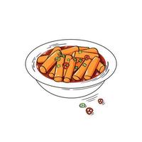 gâteaux de riz tteokbokki dans un bol avec sauce épicée. croquis illustration vectorielle vecteur