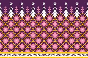 rose, jaune, blanc sur violet. motif géométrique oriental ethnique design traditionnel pour le fond tapis papier peint vêtements emballage batik tissu illustration vectorielle style de broderie vecteur