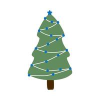 sapin de vacances en symbole de style doodle. arbre de Noël de dessin animé en guirlandes isolé sur fond blanc. vecteur