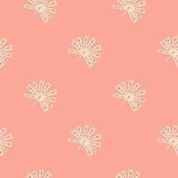 motif tropique harmonieux dans un style minimaliste avec des formes de palmier licuala folk blanc doodle. fond rose. vecteur