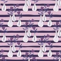 motif floral sans couture avec ornement de fleurs dessinées à la main. vases blancs, fond rayé. oeuvre dans les tons violets. vecteur