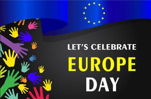 Jour de l&#39;Europe. Jour férié annuel en mai. C’est le nom de deux journées de célébration annuelles - le 5 mai du Conseil de l’Europe et le 9 mai de l’Union européenne. Affiche, carte, bannière et fond. Vecteur - Vektör