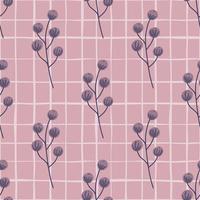 modèle sans couture de nourriture forestière avec impression de silhouettes de baies violettes sauvages. fond lilas avec chèque. vecteur