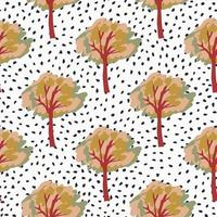 modèle sans couture de silhouettes d'arbres d'automne. ornement forestier dans les tons orange et rouge. fond blanc avec des points. vecteur