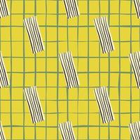 modèle sans couture pour enfants avec rectangles blancs et lignes noires. fond quadrillé jaune. vecteur