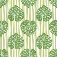 motif tropical harmonieux de feuilles de monstère verte sur fond rayé. vecteur