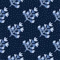 motif drk floral sans couture avec des formes botaniques abstraites. fond bleu marine avec des points et des éléments brach bleu clair. vecteur