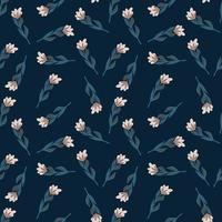 motif floral sans couture aléatoire avec de petites silhouettes de fleurs simples vintage. fond bleu marine foncé. vecteur