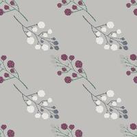 ornement de doodle de mûre avec motif sans couture de baies blanches et violettes. fond gris. vecteur