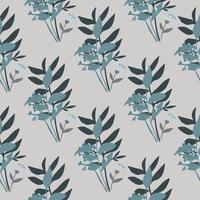 motif de doodle sans couture de bouquet de forêt. fond gris avec ornement floral noir et bleu. vecteur