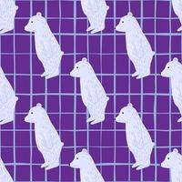 briht nordic zoo seamles spattern avec imprimé décoratif de silhouettes d'ours polaires. fond quadrillé violet. vecteur