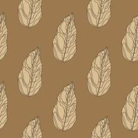 motif de jardin harmonieux floral d'automne avec des éléments de feuille de contour clair beige. fond marron. impression d'automne botanique. vecteur