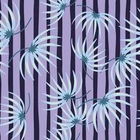 motif sans couture de silhouettes de feuilles botaniques bleues aléatoires. fond rayé violet. toile de fond fleurie. vecteur