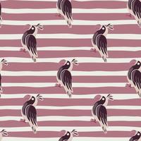 motif harmonieux d'animaux décoratifs avec impression de doodle de perroquets de contour. fond violet rayé. vecteur