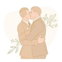 deux homosexuels amoureux, après le mariage, s'embrassant. vecteur
