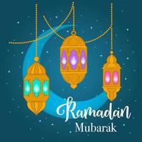 ramadan mubarak, vente du ramadan, bannière, lanterne, carte de voeux vecteur