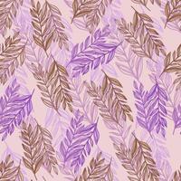 motif à base de plantes sans couture aléatoire avec des silhouettes de branches de contour. détails floraux aux contours violets et marron sur fond pastel clair. vecteur