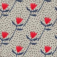 motif de tulipe florale sans couture dans les couleurs rouge et bleu marine. fond gris avec des points. conception simple. vecteur