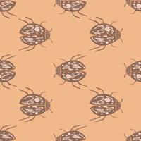 modèle sans couture de scarabées de couleur marron. doodle imprimé animal sur fond beige. motif botanique exotique. vecteur