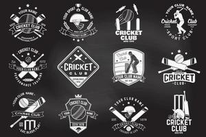 ensemble de badges de club de cricket sur le tableau. vecteur. concept de chemise, d'impression, de timbre ou de tee-shirt. modèles pour club de sport de cricket. vecteur