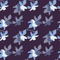 scrapbook nature motif sans couture avec des silhouettes de fleurs hawaii bleues et violettes. fond sombre. vecteur