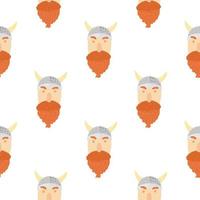 modèle sans couture d'ornement de visage viking doodle isolé. fond blanc. norvège mans avec barbe orange. vecteur