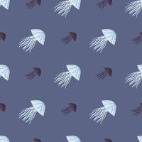 modèle sans couture de figures de méduses bleu clair et gris foncé. fond bleu marine pâle. toile de fond de la nature océanique. vecteur