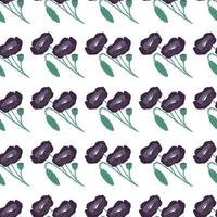 motif de fleur de pavot doodle sans couture isolé. ornement botanique stylisé dessiné à la main de couleur violette sur fond blanc. vecteur