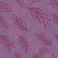 doodle modèle sans couture avec ornement de branches de romarin. silhouettes à base de plantes imprimées dans des tons violets avec des éclaboussures. vecteur